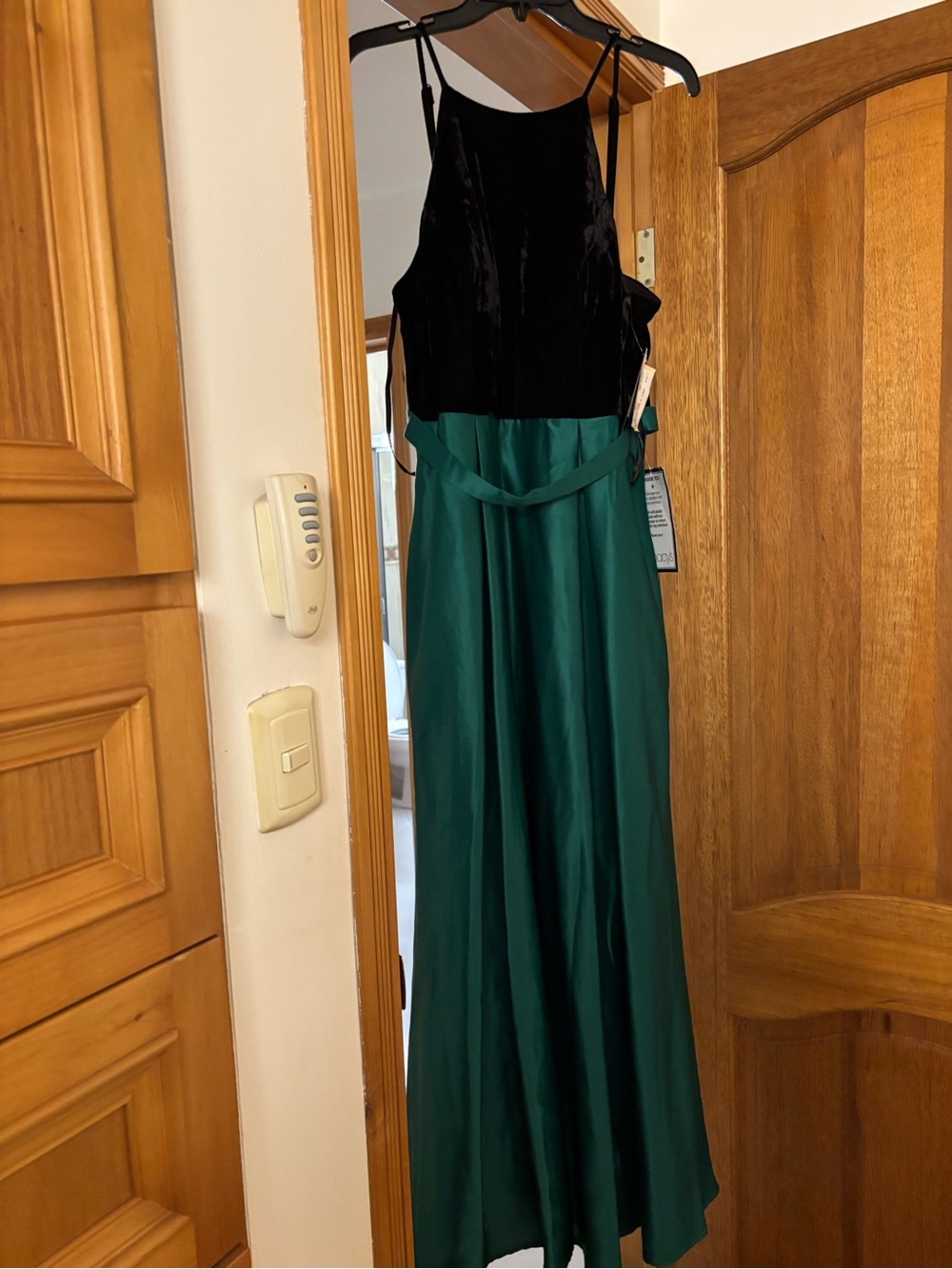 City Studio Black Velvet & Green Satin Maxi Dress
